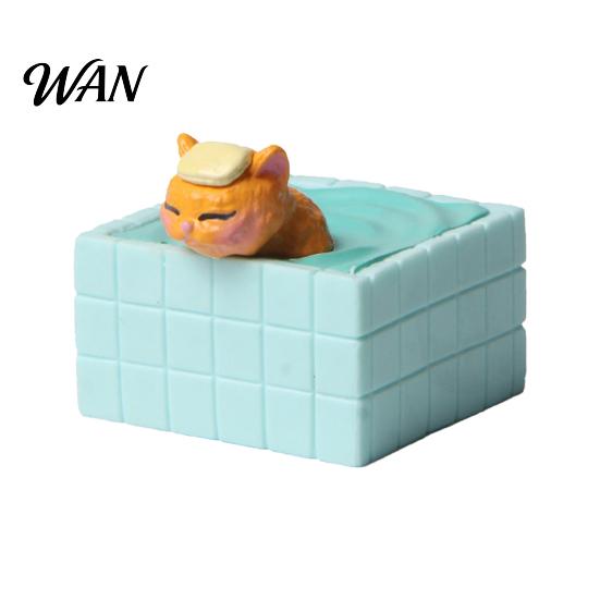 Unique Desktop Ornament for Cat Lovers Cute Bathing Figurine, Mini Kitten in Blue Bathtub Statue, Micro Landscape Small Sculpture Home Fairy