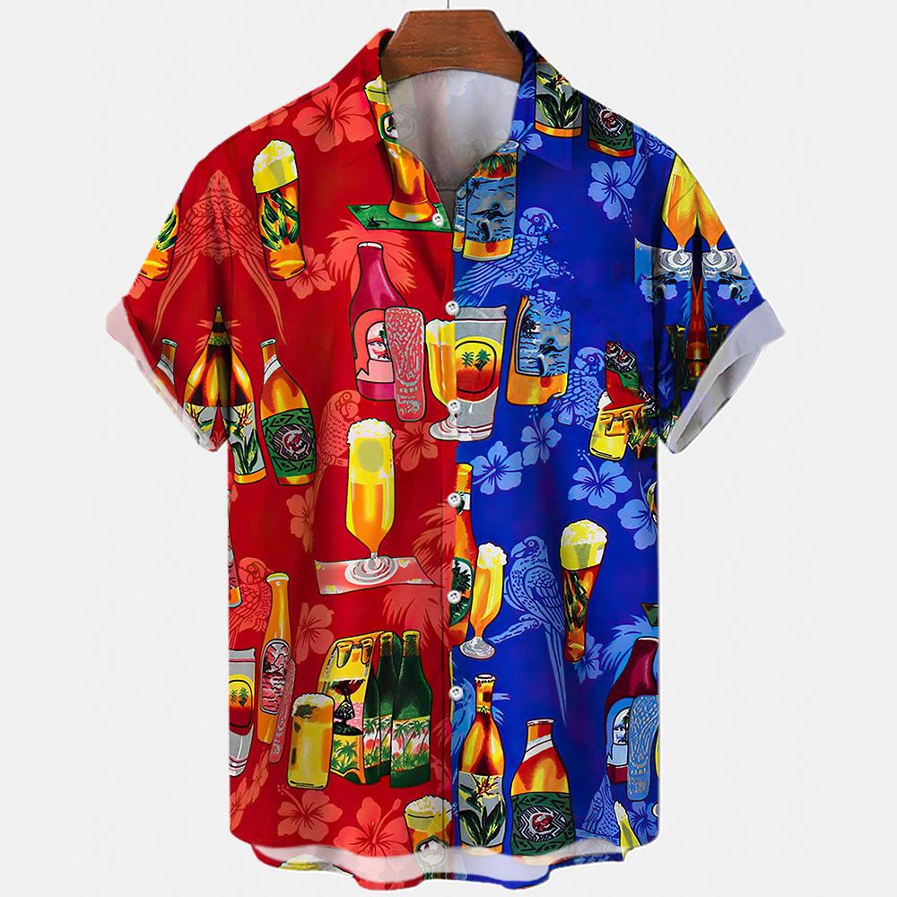 1116 Beer pattern 1D digital printing trendy fashion men's short-sleeved shirt