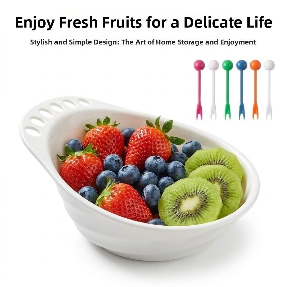 Plastic Fruit Bowl with Fork Large Capacity Fruit Serving Plate Dessert Salad Bowl  Office