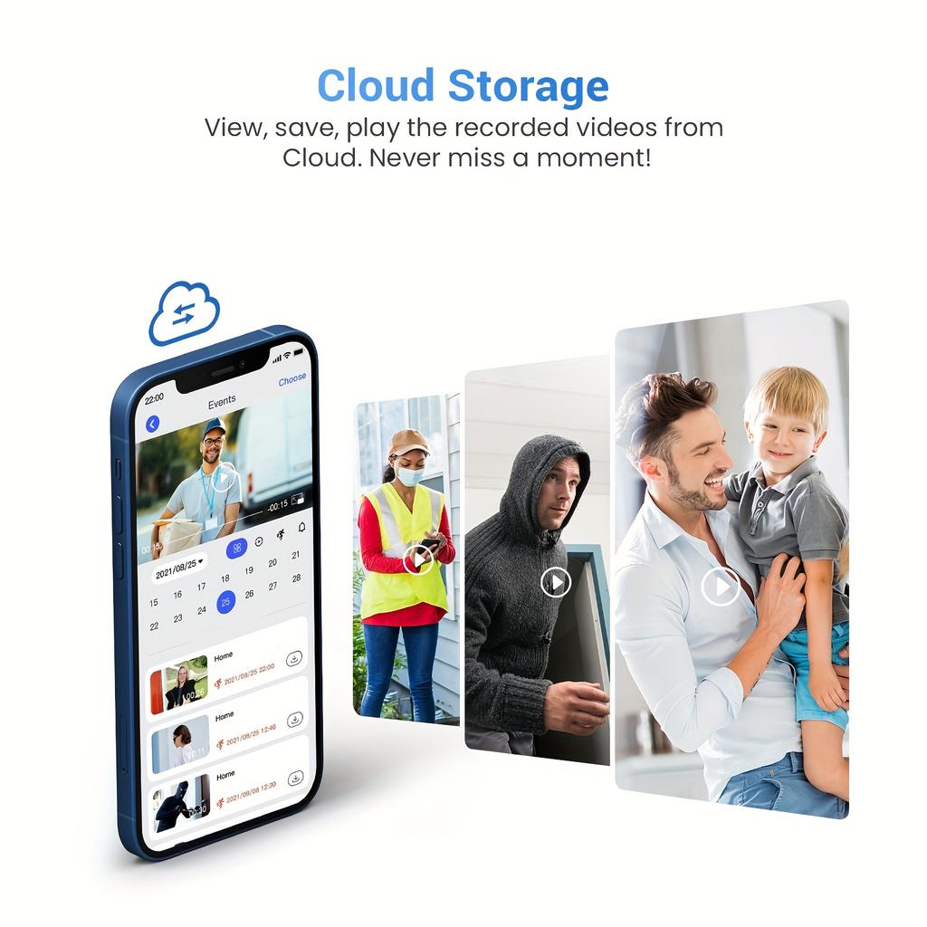 Беспроводная видеокамера для дверного звонка, обнаружение человека ИИ, двусторонняя связь, ночное видение, облачное хранилище, наблюдение в помещении и на улице