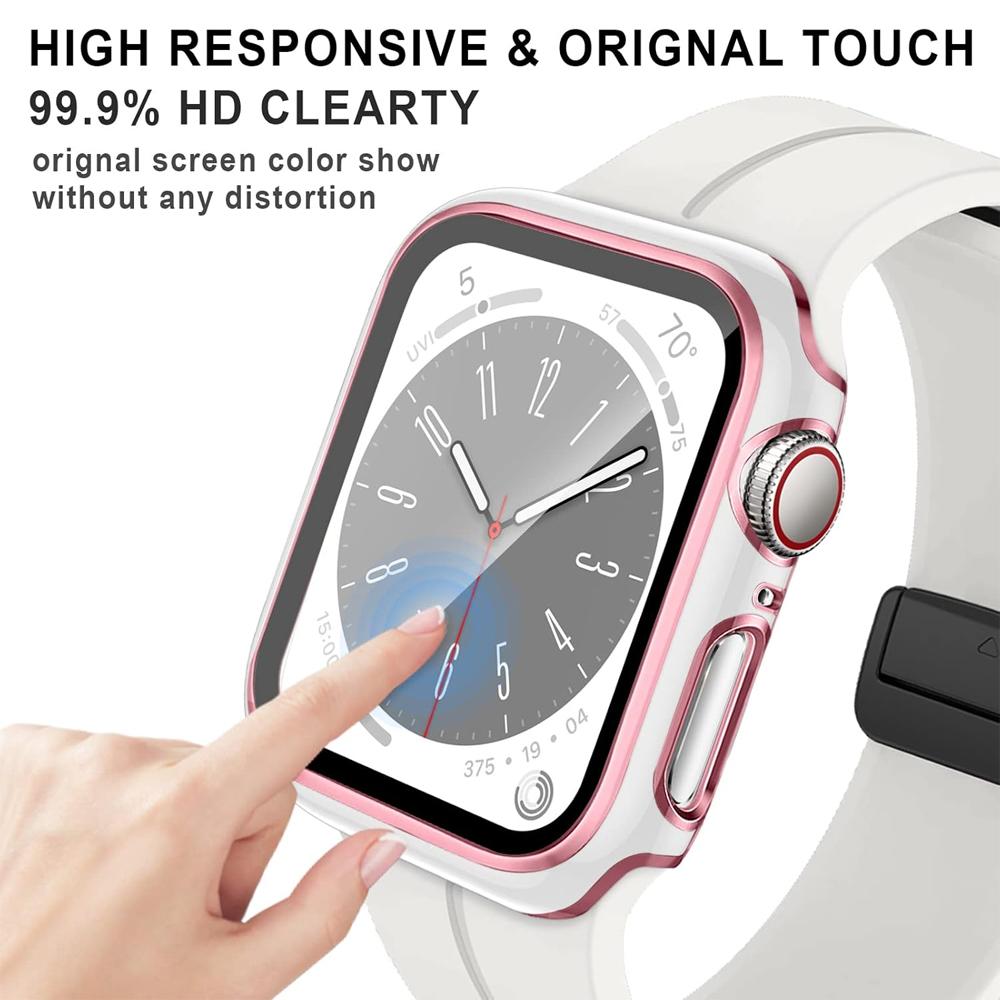 Защитное стекло + Чехол-бампер из ПК для Apple Watch 45мм 44мм 41мм 42мм 40мм 38мм iWatch series 9 8 7 SE 6 5 4