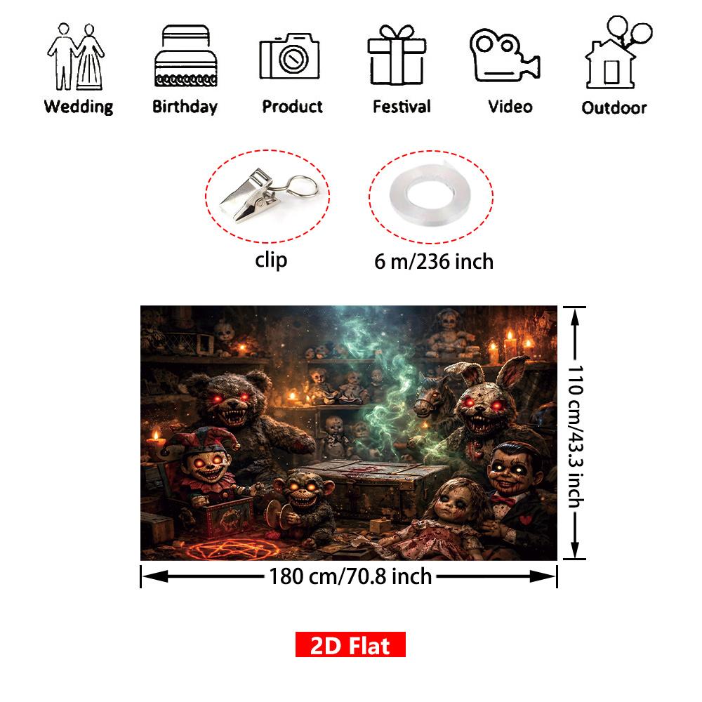 [2D Flat] 1 piece, spine-energizing Halloween banner, creepy doll room pattern, terrifying polyester hanging signDJH