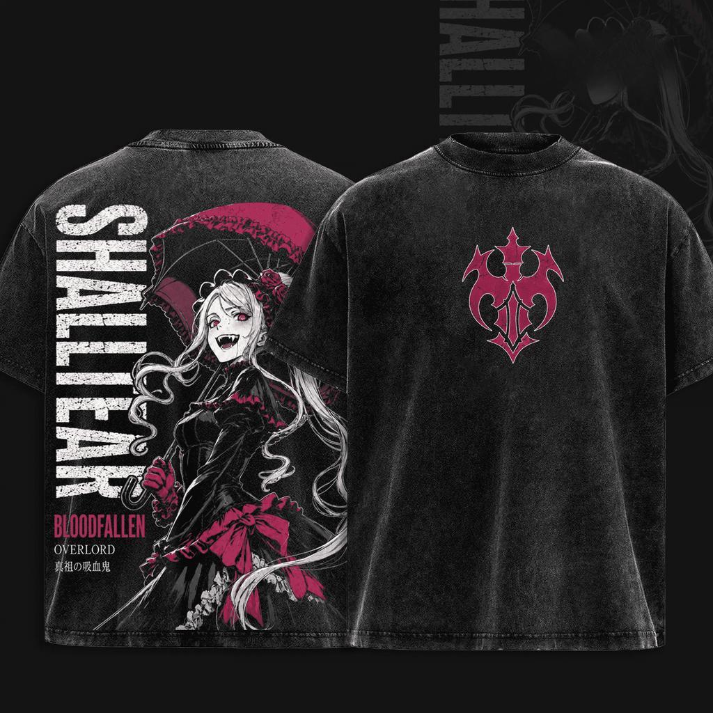 Anime Overlord Shalltear T-shirt Summer Short Sleeve Casual Tee Oversized Clothes Men Clothing Vintage Y2k Washed Polyester T Shirt