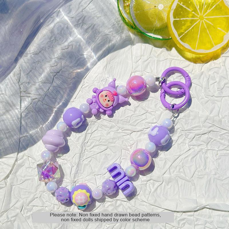 Cartoon Doll Min Letter Phone Lanyard Cute Candy Color Beaded Phone Chain Pendant Bracelet Keychain Anti Lost Phone Strap