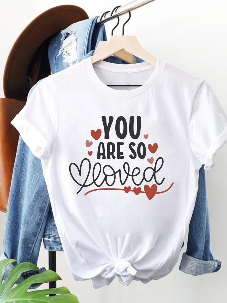 (Азиатский размер) любовь сердце стиль 90-х Женская одежда Футболка с коротким рукавом Модная футболка Топ Женский Принт Женские Графические футболки