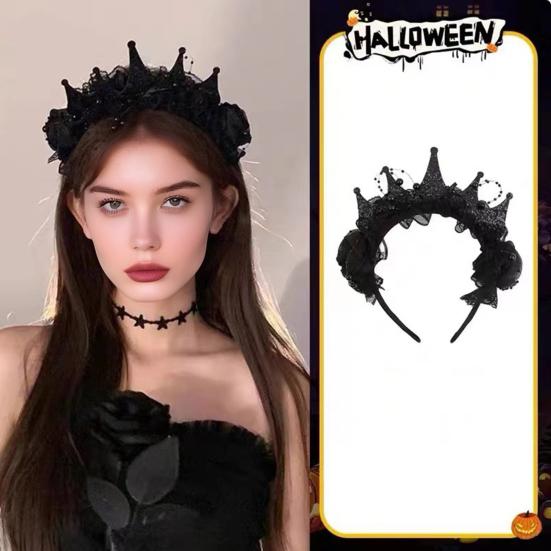 Женская повязка на голову корона кружевной декор обруч для волос Хэллоуин темный стиль эластичный головной убор