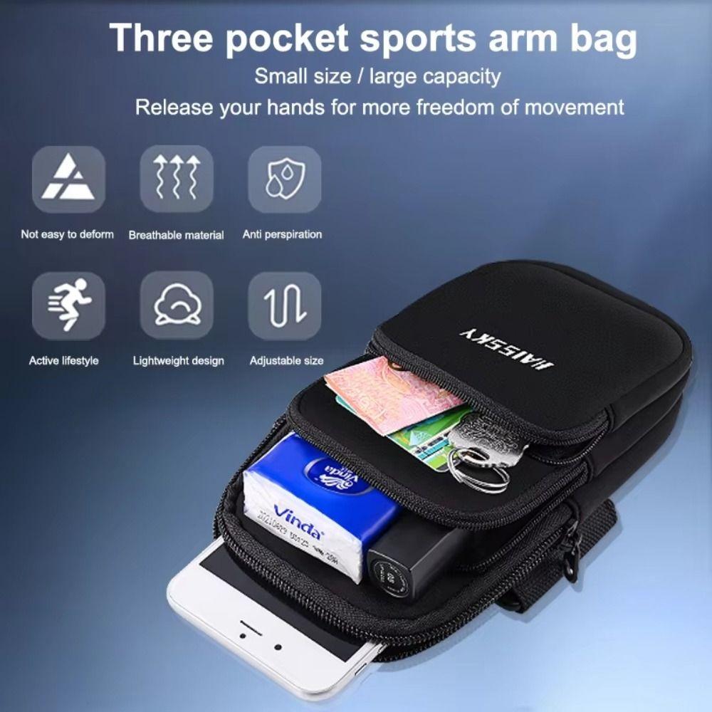 Large Capacity Running Phone Bags Three Pockets Mobile Phone Arm Bag Arm Band Pouch Outdoor Sports