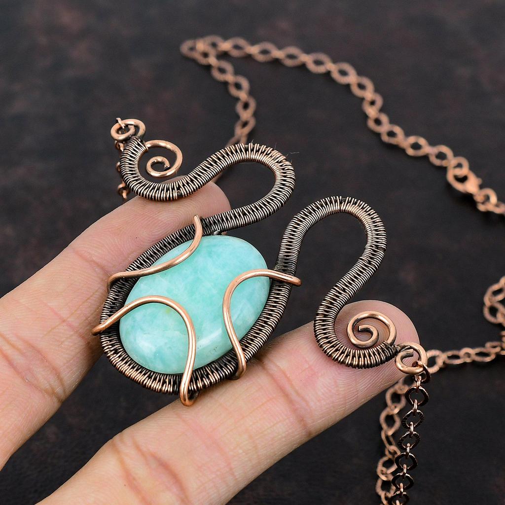 Amazonite Necklace Copper Wire Wrapped Jewelry Adjustable Necklace Gemstone Jewelry Copper Necklace Handmade Wire Wrap Necklace Gift For Mom