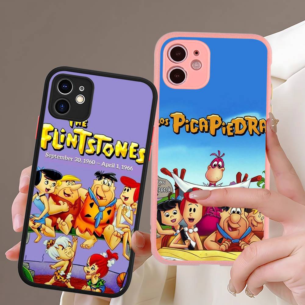 The Flintston es Cartoon Silicone Case For IPhone 16 15 14 13 12 11 Pro Max Plus X XS MAX Shockproof Matte Cover