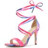 Allegra K Tie-Dye Lace-Up Sandals with Stiletto Heels, Women's, Pink, 25.0 Cm