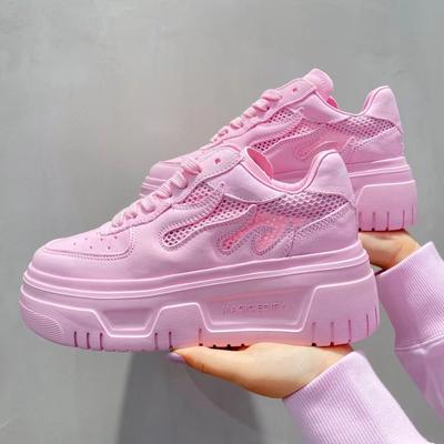 Летние кроссовки на платформе, женские повседневные туфли на шнуровке из вулканизированной стали, модные удобные туфли с толстой подошвой из сетки 2024 года, женские кроссовки