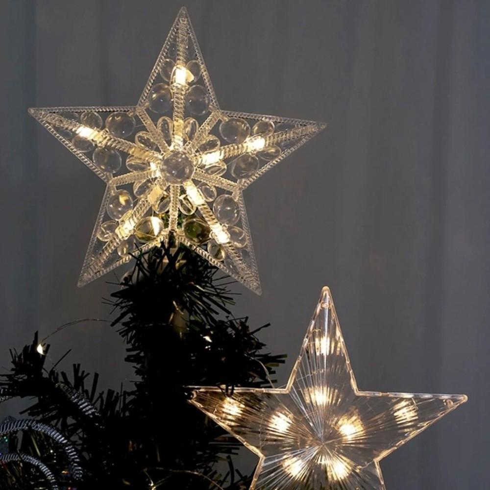 Lighted Star Christmas Tree Ornament Plastic Light Up Props Creative Christmas Tree Topper