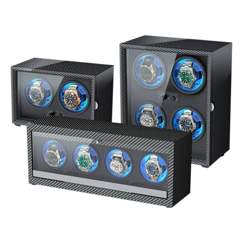 1 2 4 6-слотная высококлассная шкатулка для автоматических часов Текстура углеродного волокна Автоматическое подзаводное качающее устройство Роскошный деревянный автоподзаводчик для часов