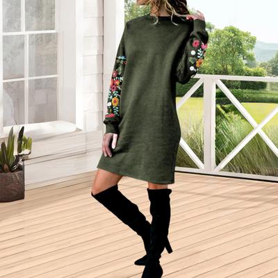 Весеннее платье Yousheng, мини-платье с цветочной вышивкой и длинным рукавом, с круглым вырезом, свободное платье-толстовка для свиданий, поездок на работу и путешествий