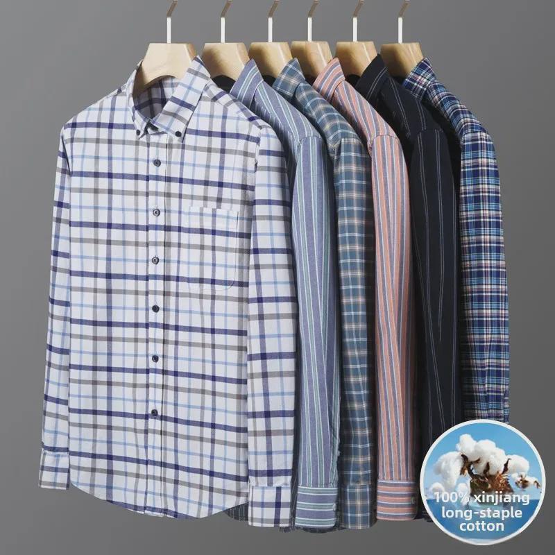 Мужская рубашка из хлопка Оксфорд в полоску с длинным рукавом — повседневная деловая одежда на весну