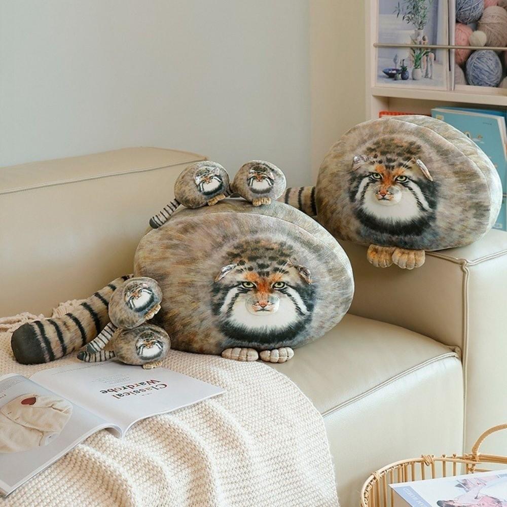 Huggable Stuffed Cat Pillow Lifelike Simulation Cat Pillow Cute Manul Plush Toy Bedroom Decoration