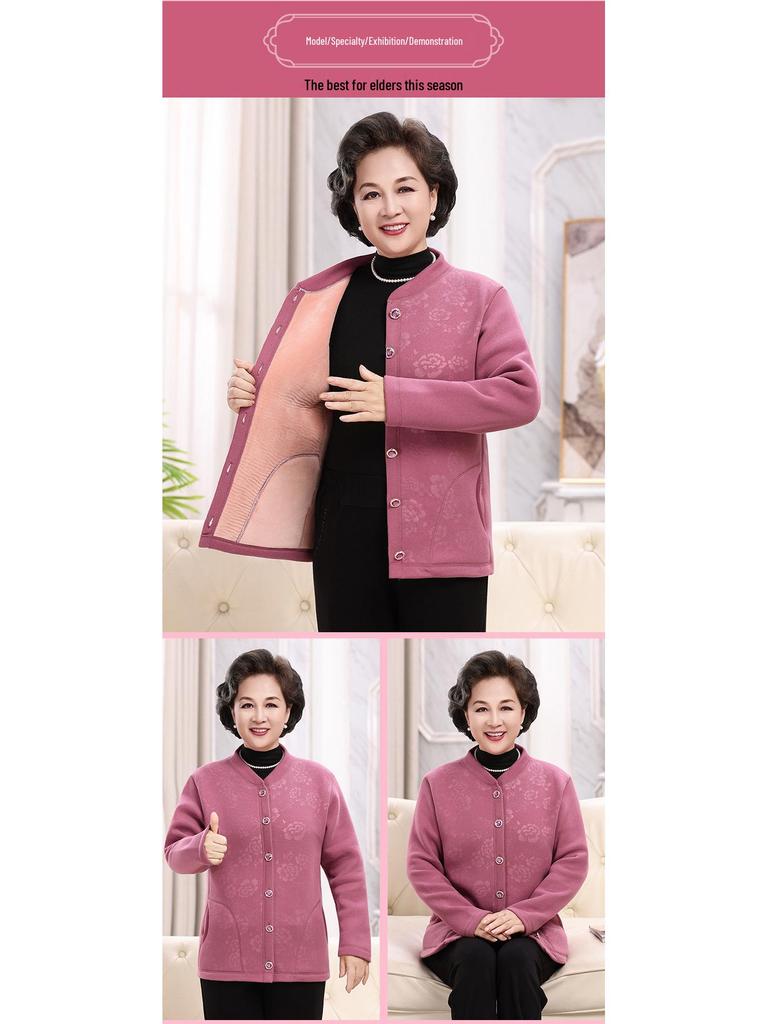 Winter Warm Velvet Cardigan for Middle-aged and Elderly Women