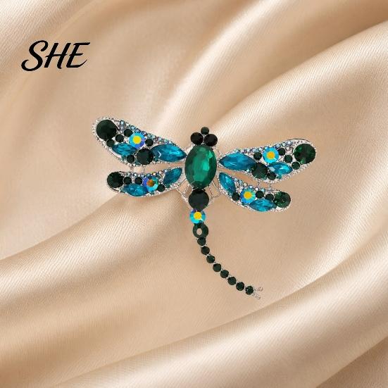 Multi-color Tail Design Brooch Electroplated Alloy Brooch, Dragonfly Pin with Sparkling Rhinestones Inlaid, Durable Decorative Long Badge for