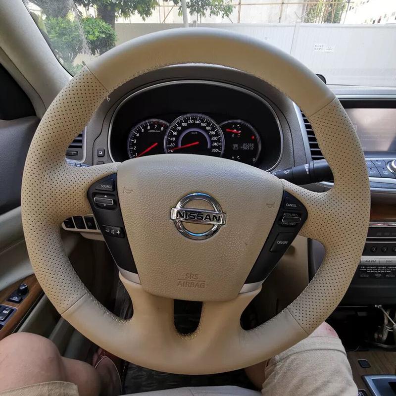 Нескользящая Черная Искусственная Кожа для Nissan Patrol Y62 2012-2018 Teana J32 DIY Ручная Шнуровка Оплетка Чехол на Руль Автомобиля