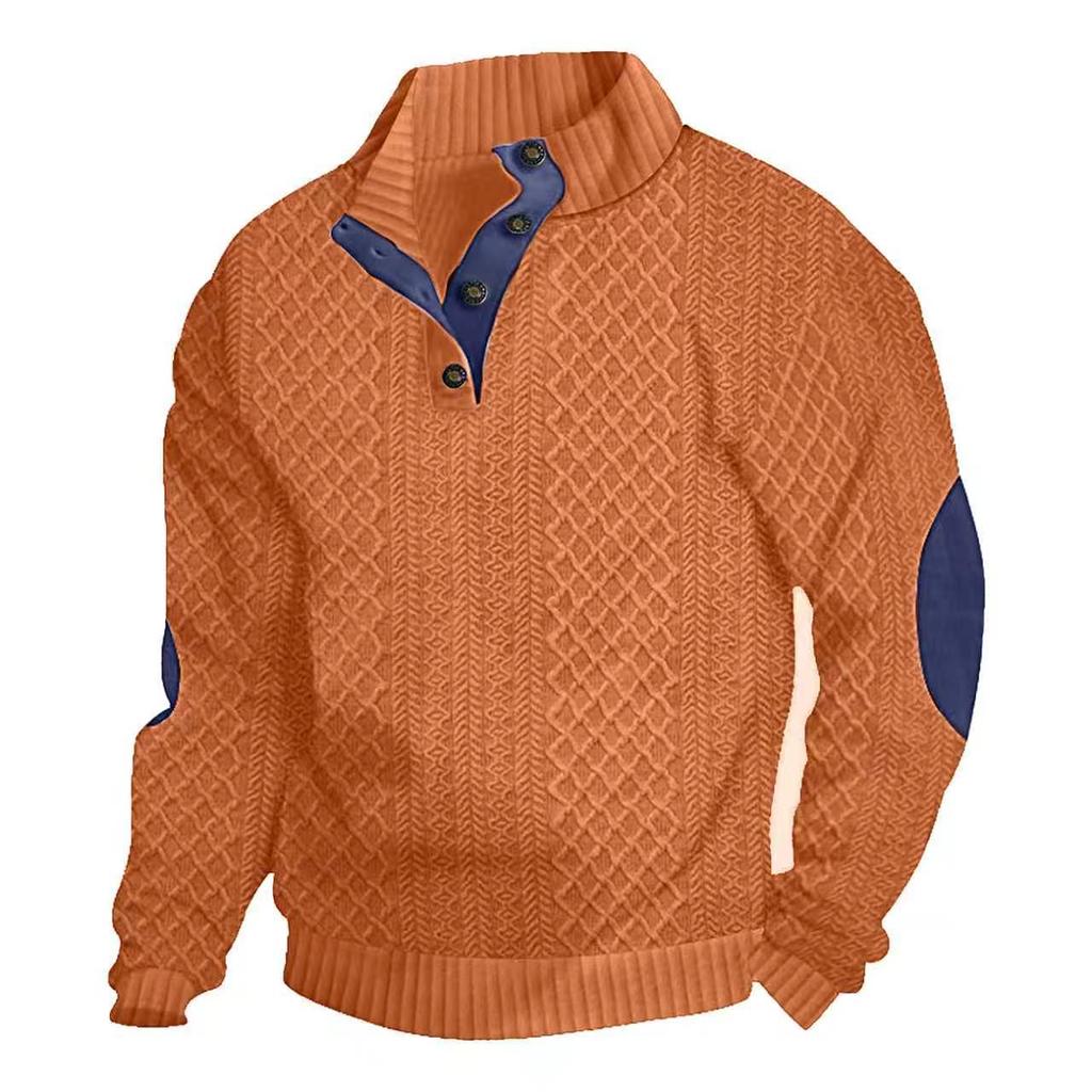 Men's Stand Collar Long Sleeve Sweatshirt Jacquard Knit Pullover Casual Outdoor Top