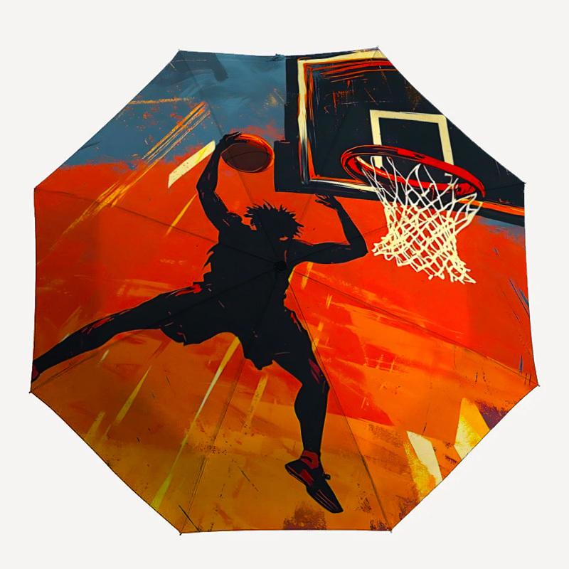 1pc Basketball Dunk Adventure Auto Open/close, 8-Rib Iron Frame, Compact Folding Cute Umbrella All-Season Portable Umbrella for Travel 044