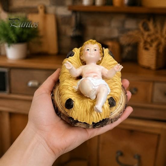 Статуэтка Христа в яслях, Статуэтка младенца Иисуса, Пасхальные фигурки, Маленькие рождественские вертепы, Статуэтки с реалистичной текстурой соломы, Скульптура, Ручная роспись, Рождественские