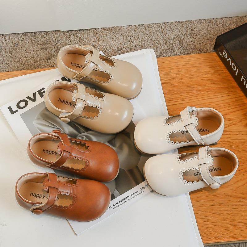 Girls Leather Shoes for Party Wedding Round-toe Lace Lolita French Style Fashion Children Moccasin Shoes Kids Casual Flats Shoes
