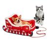 Christmas Sleigh Pet Bed Funny Fluffy Santa Sleigh Dog Bed Detachable Plush Pet Sofa Bed with Non-Slip Base for Cats Dogs Holiday Decor