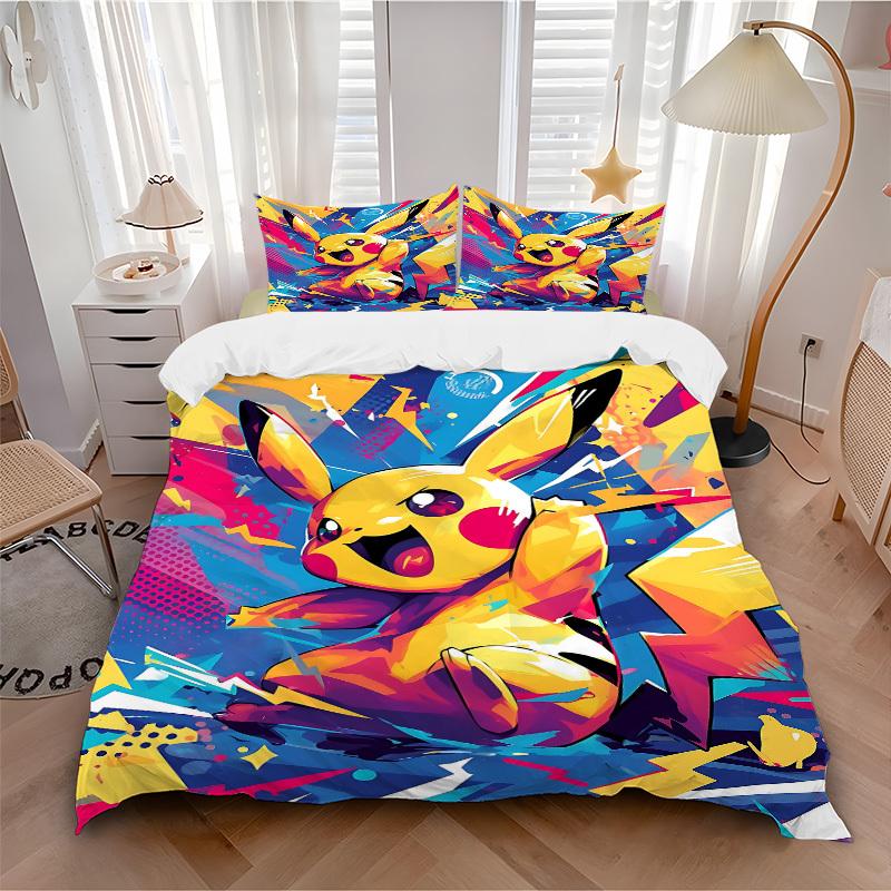 3pc Pikachu Bedding Set Guest Room Bedroom Decor Christmas Halloween Decor Birthday and Holiday Gifts- All Seasons 3pcs Quilt 119