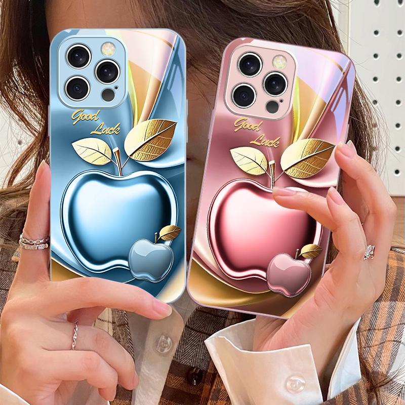 Apple Золотые листья для iPhone 16 E 15 14 13 Plus 12 mini 11 Pro Max XR Xs Max 16E X 7 8 6 6S 2022 Чехол для телефона из закаленного стекла