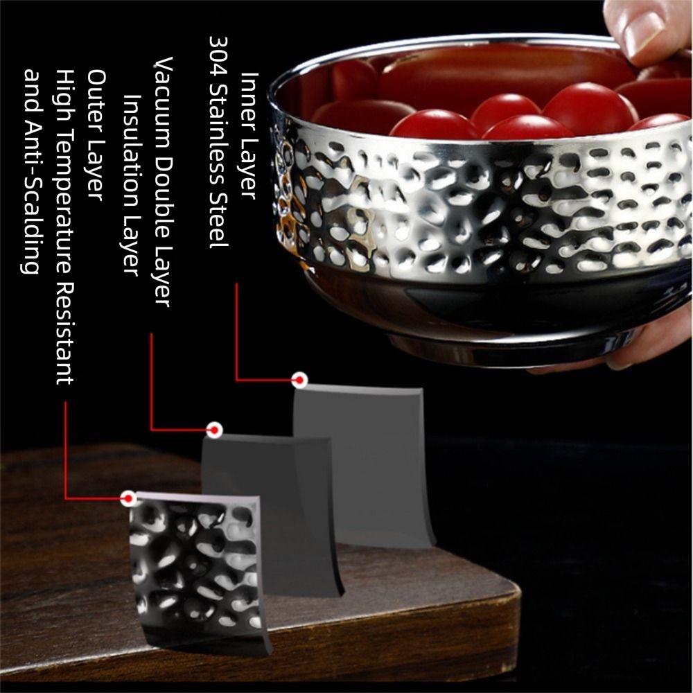 Hammer Pattern Ice Cream Bowl Double Layer Stainless Steel Soup Bowl  Cereal Bowl