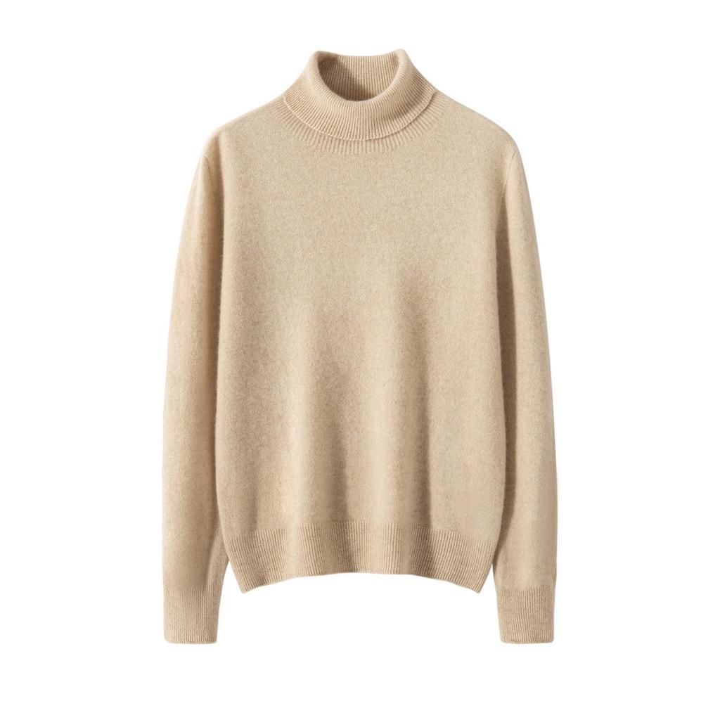 High Neck Ribbed Cashmere Sweater - Seamless, Long Sleeve Knitted Pullover for Autumn & Winter