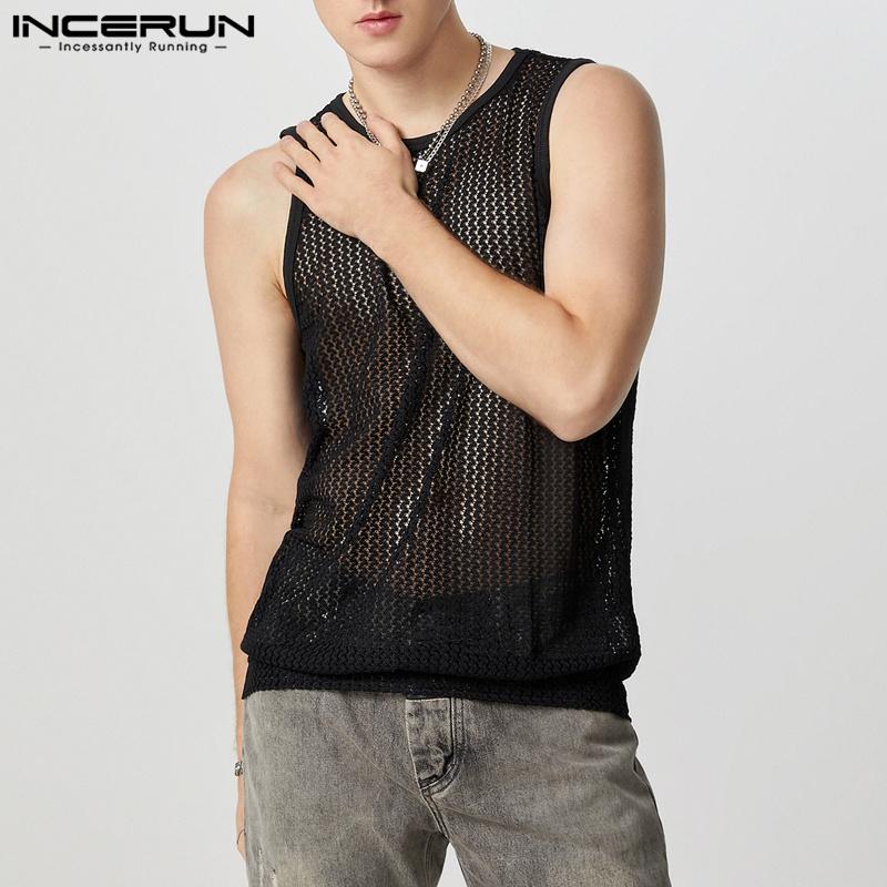 INCERUN Мужские безрукавные прозрачные майки-топы для пляжа с вырезами
