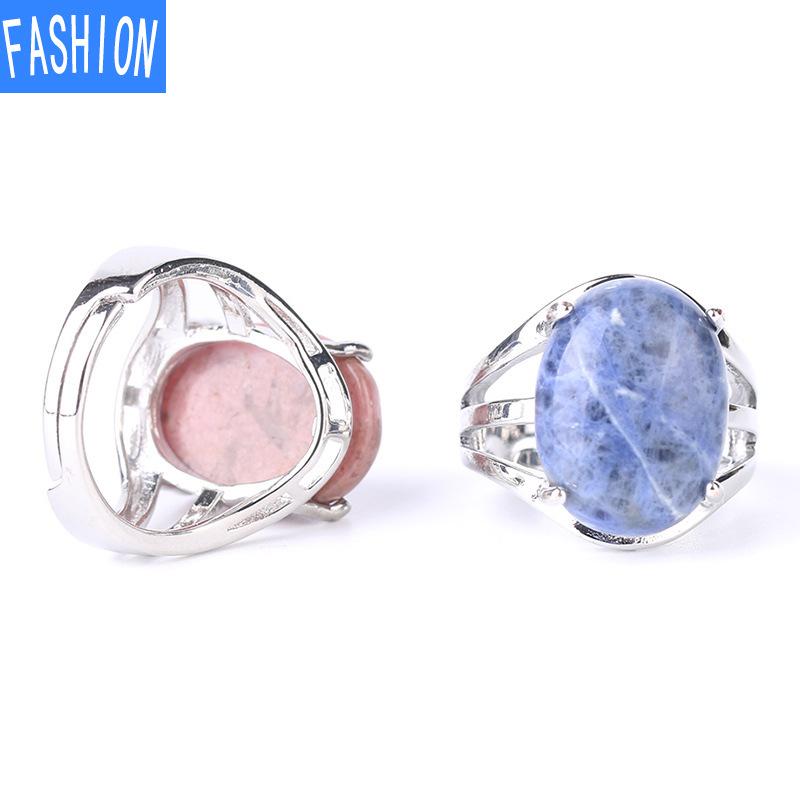 Oval Natural Crystal Four-claw Inlaid Hollow Ring