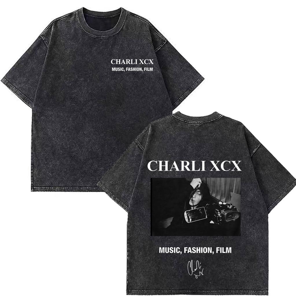 CHARLI XCX Футболка с принтом Альбом Музыка, Мода, Кино Тур 2026 Мужская Женская Хлопок Повседневная Свободная Винтажная Стирка Уличная Одежда