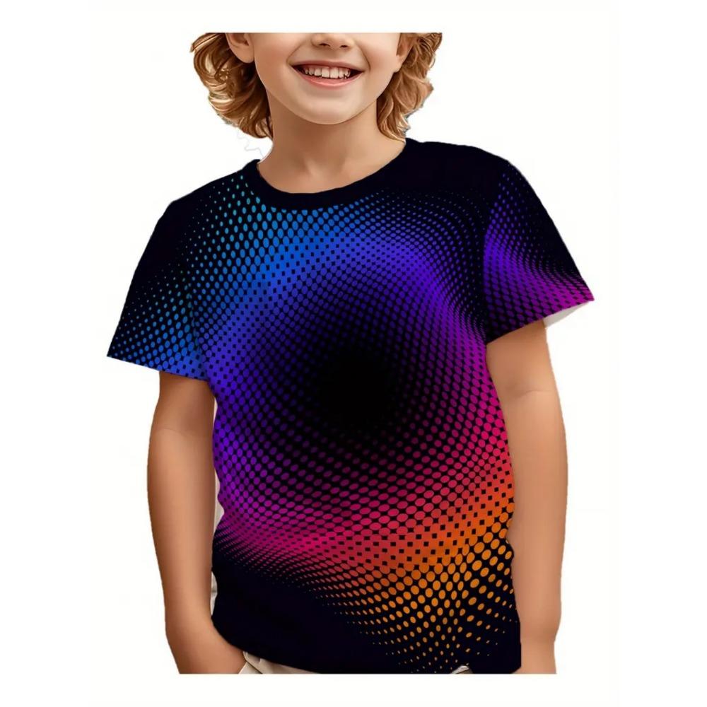 Children's clothing T-shirt, boys' moon pattern 3D printing, streetwear, short sleeved top, children's quick drying T-shirt
