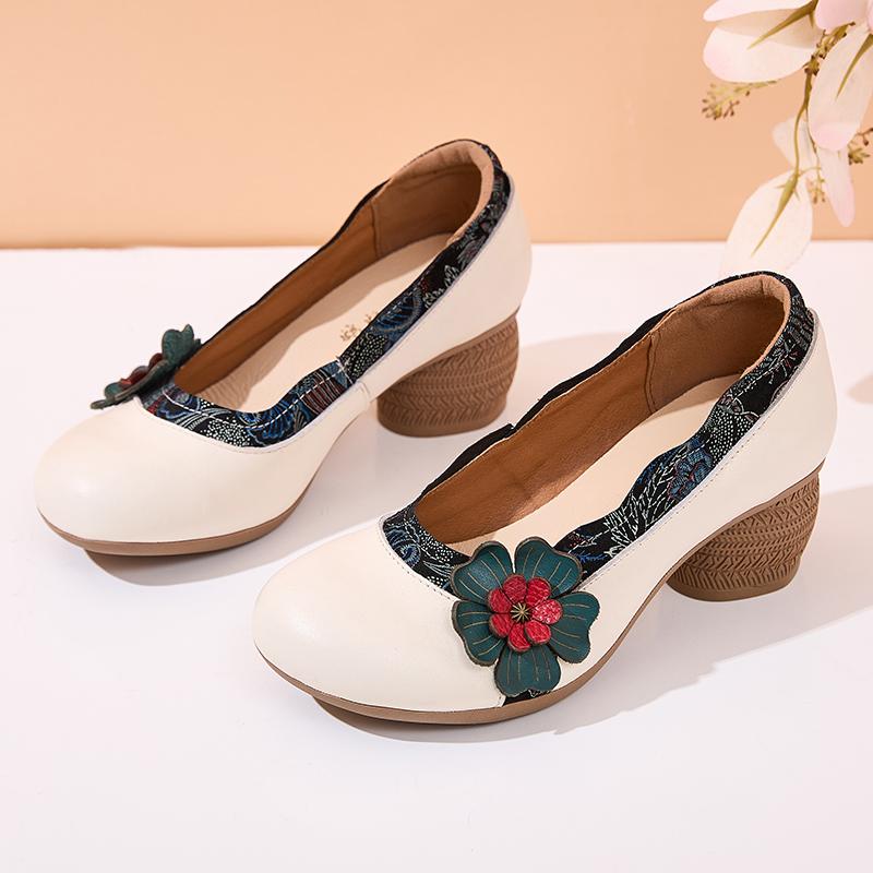 Fashion GKTINOO 2025 Spring Flower Genuine Cow Leather Shoes Women Shoes Elegant Fashion Shoes Woman Retro Handmade Shoes High Heels