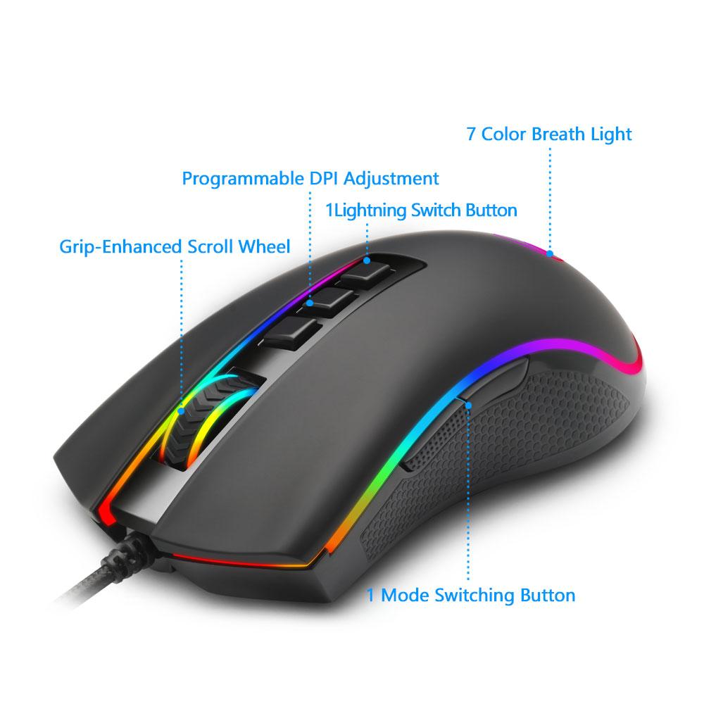 REDRAGON COBRA M711 RGB USB Проводная игровая мышь 12400 точек на дюйм, 9 кнопок, программируемая эргономичная мышь для компьютера, ПК, ноутбука