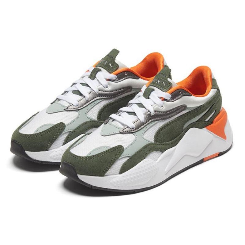 Puma RS-X Смешанный Металлик Женские Ткань Разделенная Кожа Искусственная Кожа Универсальные Трендовые Низкие Кроссовки Стиль Жизни Белый Зеленый 374668-01