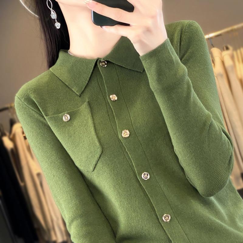 Рубашка поло с длинным рукавом, женский свитер, осенний прямой трикотажный топ с лацканами