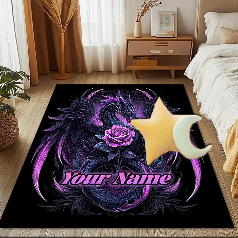 1PC Custom Name Purple Dragon Rose Art Theme Floor Mat Ideal for Living Room, Game Rooms, Office, Bedroom, Floor Mat Playful Design