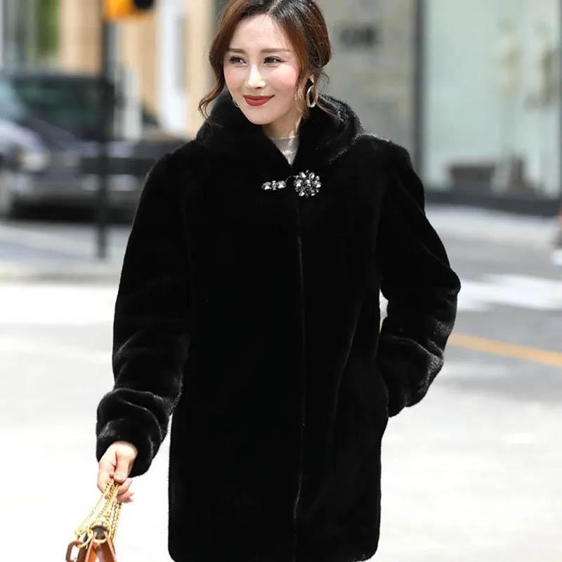 Fur Imitation Mink Fur Coat Female Hooded Middle-aged Mother Imitation Mink Fur Coat