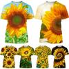 Short-sleeve T-shirt with 3D Sunflower Print, Summer Fashion Harajuku Style Men's Crew Neck Trendy Versatile Top