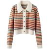 Women's Colorful Spring Autumn Vintage Stripe Sweater Striped Knitted Cardigan Short Top