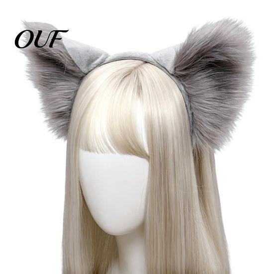 Wolf Ears for Costume Fluffy Fox Headband Party, 3D Plush Ear Party Dress Up Accessories Hair Accessories, Decorative Hairband Women Girls Cosplay