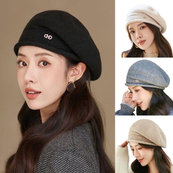 Ladies Winter Pile Hat Baggy Knitted Solid Color Elastic Retro Style Women Cap Anti-slip Warm Beret for Outdoor Activities Daily Wear