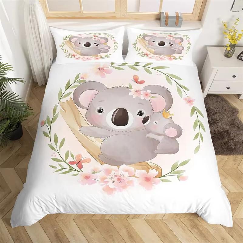 Детский милый пододеяльник с коалой из микрофибры для девочек, комплект постельного белья с изображением животных из мультфильмов, двуспальная кровать, австралийский дикий животный цветочный чехол для одеяла