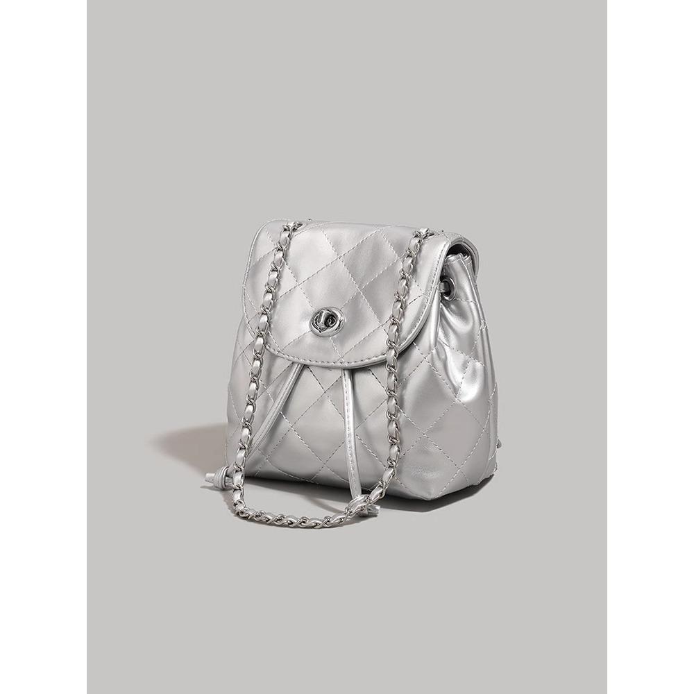 Niche Design Women's 2025 New Trendy Diamond Checkered Chain Bucket Bag High-end Texture Commuter Backpack Shoulder Bag