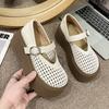 Женские одинарные туфли Мэри Джейн с полым плетением в сетку, новые весенне-летние 2025 года, с ремешком-пряжкой на подъеме и мелким вырезом, на толстой подошве