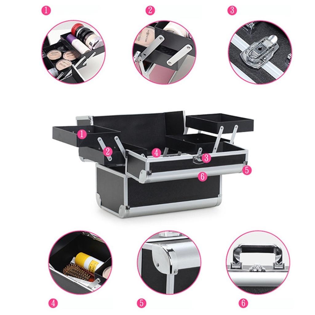 Portable Lockable Aluminium Hard Make Up Travel Storage Box, Cosmetic Beauty Vanity Case, Organiser, Large Capacity Toolbox Case